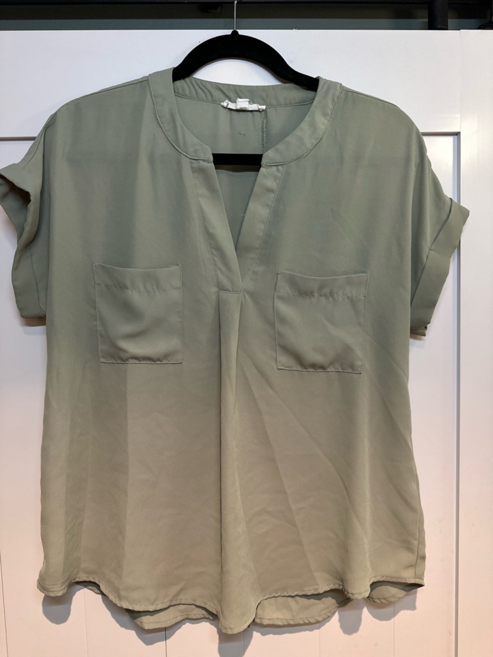 mine Sage Green V-Neck Short Sleeve Blouse